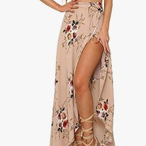 Yonala | Womens Boho Floral Tie Up Waist Summer Wrap Cover Up Maxi Skirt | Small